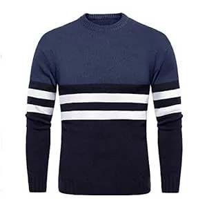 KEFITEVD Pullover & Strickmode KEFITEVD Gestreifter Strickpullover Herren Rundhals-Ausschnitt Elastisch Feinstrickpullover Männer Herbst Winter Pullover Langarm Pulli