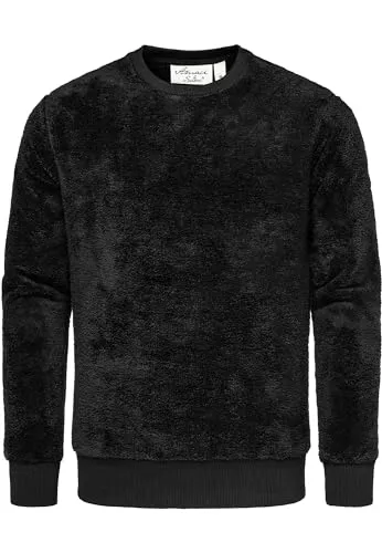 Amaci&Sons Pullover & Strickmode Amaci&Sons Herren Sweatshirt Pullover Teddy Plüsch Pulli Sweatjacke Hoodie Rundhalsausschnitt 4077