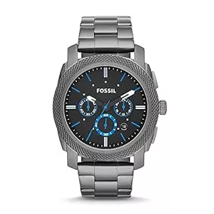 Fossil Uhren Fossil Uhr für Herren Machine, Quarz-Chronographenwerk, 45 mm Smoke-Edelstahlgehäuse mit Edelstahlarmband, FS4931