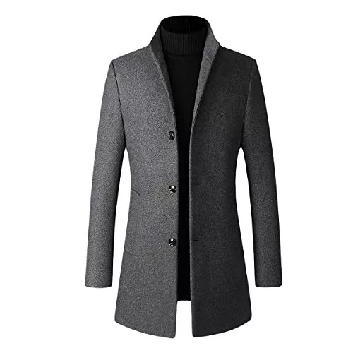Allthemen Mäntel Allthemen Wintermantel Herren Mantel Slim Fit Lang Wollmantel Business Mantel mit Stehkragen Herren Wintermantel