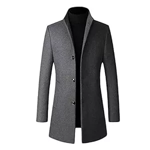 Allthemen Mäntel Allthemen Wintermantel Herren Mantel Slim Fit Lang Wollmantel Business Mantel mit Stehkragen Herren Wintermantel