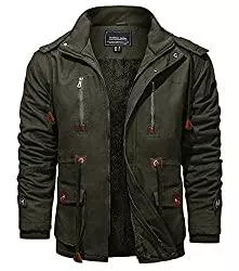 KEFITEVD Jacken KEFITEVD Winterjacke Herren Fleece Gefüttert Military Jacke mit Abnehmbarer Kapuze Winter Fliegerjacke Warme Herrenjacke