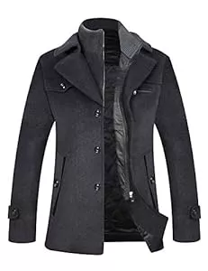 ELETOP Mäntel ELETOP Herren Mantel Wolljacke Einreihig Winter Erbsenmantel Abnehmbarer Kragen Windbreaker