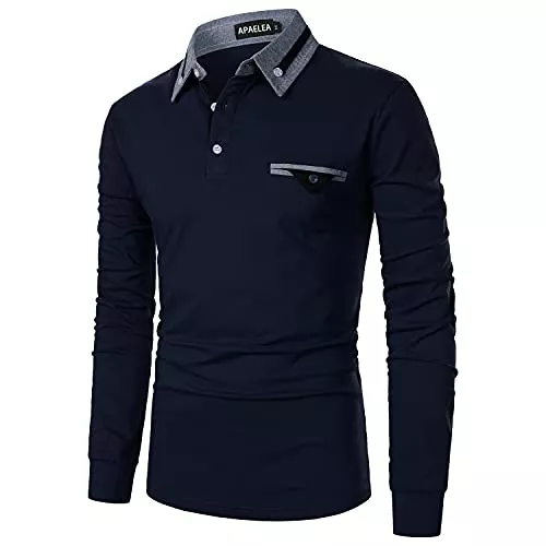 APAELEA Poloshirts APAELEA Poloshirt Herren Langarm Streifen T-Shirt Baumwolle Casual Polohemd für Männer