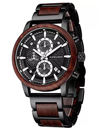 XIRUVE Uhren XIRUVE Holz Quarz Holzuhren Armbanduhr für Herren Datum Chronograph mit Geschenkbox