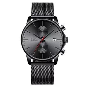 Affute Uhren Affute Herren-Armbanduhr, modisch, sportlich, Quarz, analog, schwarzes Mesh, Edelstahl, wasserdicht, Chronograph, automatische Datumsanzeige
