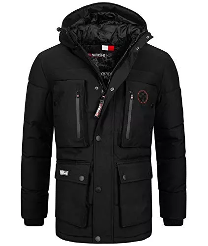 Geographical Norway Jacken Geographical Norway Herren Winterjacke Parka Jacke Kapuze Hoodstrings Chest, Pocket & Sleeve Patch