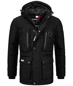 Geographical Norway Jacken Geographical Norway Herren Winterjacke Parka Jacke Kapuze Hoodstrings Chest, Pocket & Sleeve Patch