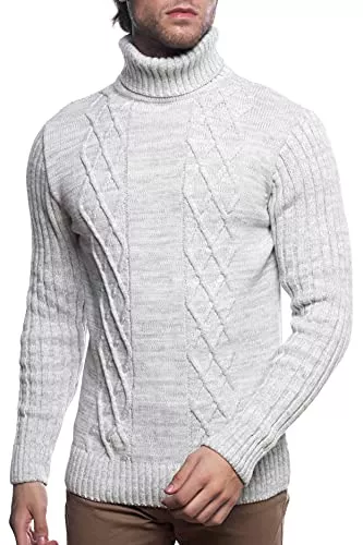 Karl´s People Pullover & Strickmode Karl´s People Herren Strick-Pullover mit Rollkragen • Männer Winter Rollkragen-Pullover • Warmer Herren Rolli stylischer Herren Strick-Pulli • Angenehmer Männer Pulli Grobstrick 7489