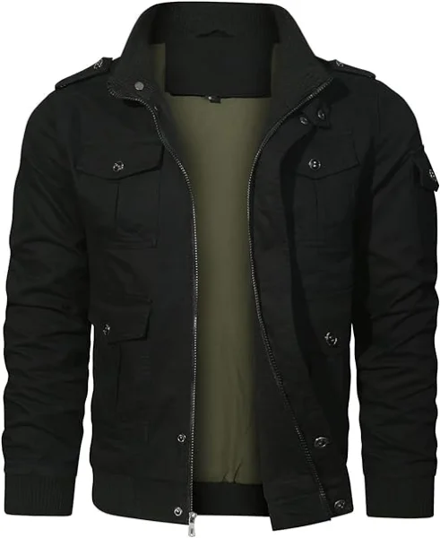 HOOD CREW Jacken HOOD CREW Herren Herbstjacke Baumwolle Jacken Militär Fracht Bomber Jacke Männer Army Feldjacke Mäntel mit mehreren Taschen