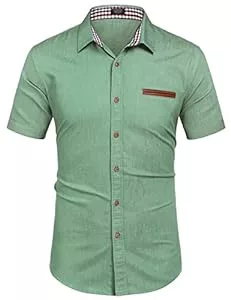 COOFANDY Hemden COOFANDY Jeanshemd Kurzarm Herren Hemd Denim Kariert Cowboy-Style knöpfen T Shirt Freizeit Kurzarm Kent-Kragen für Männer