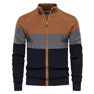 rtdgcv Pullover & Strickmode rtdgcv Strickmantel Modisches, farblich passendes, großes Baumwoll-Cardigan-Pullover mit Reißverschluss für Herren Wattierter Herrenmantel