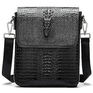 Nefli Taschen & Rucksäcke Nefli Herren Echtleder Messenger Bag Krokodil Geprägt Kleine Crossbody Bag Klassisch Klappe Umhängetasche Lässige Schultertasche für Business Arbeit Schule