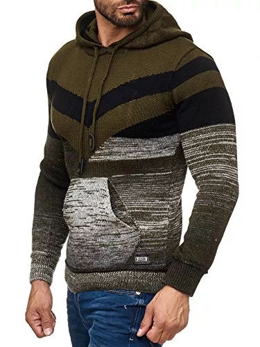 R-Neal Pullover & Strickmode R-Neal Kapuzenpullover Herren Strick Pullover im Color-Block-Design Strickpullover mit Kapuze S M L XL XXL 3XL 4XL 311