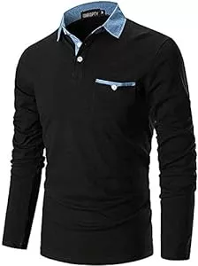 GNRSPTY Poloshirts GNRSPTY Poloshirt Herren Langarm Basic Denim Nähen Casual Baumwolle Golf Tennis Poloshirts