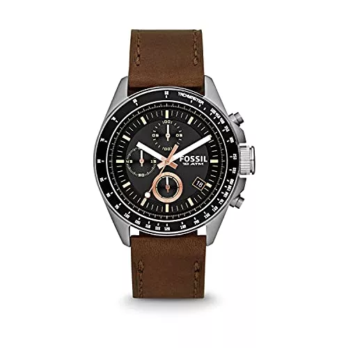 Fossil Uhren Fossil Herrenuhr Decker, 44mm Gehäusegröße, Quarz-Chronographenwerk, Leder- oder Edelstahlband