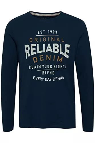b BLEND Langarmshirts Blend BHGeorg Herren Longsleeve Langarmshirt Shirt Mit Print mit Rundhals-Ausschnitt aus 100% Baumwolle