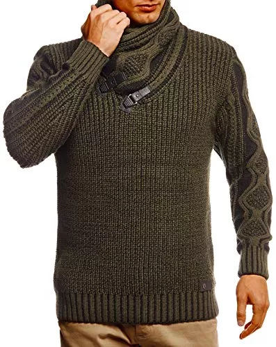 Leif Nelson Pullover & Strickmode Leif Nelson Herren Strick-Pullover Schalkragen Slim Fit Winter Sommer Moderner Männer schwarzer Pulli T-Shirt Langarm mit Kragen Herren Hoodie-Wollpullover 5195