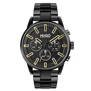 HUGO Uhren HUGO Multi Zifferblatt Quarz Uhr für Herren mit Schwarzes Edelstahlarmband - 1530177