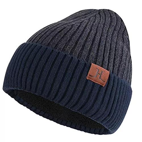 ZASFOU Hüte & Mützen ZASFOU Winter Strickmütze für Herren Damen mit Fleece gefüttert, Warme Weiche Slouchy Mütze Herren, Unisex Totenkopfmütze mit gerollter Manschette bei kaltem Wetter