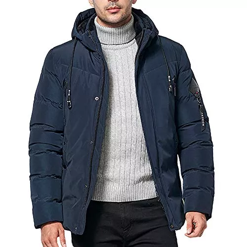 Celucke Jacken Celucke Pufferjacke Herren Winterjacke Parka Einfarbig Steppjacke mit Kapuze, Männer Dicke Winter Warme Kapuzenjacke Wattierte Jacke Winterparka