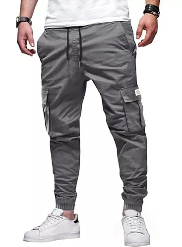 Elegancity Hosen Elegancity Jogginghose Herren Cargohose Einfarbige Hose Männer Causal Sporthose Elastische Freizeithose mit 6 Tasche S-XXL