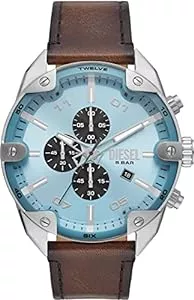 Diesel Uhren Diesel Chronograph, Edelstahluhr mit Lederarmband Spiked für Herren, 49 mm Gehäusegröße