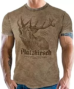 LOBO NEGRO T-Shirts LOBO NEGRO Trachten T-Thirt für Bayern Fans im Used Vintage Retro Look - Königswappen - Vorgewaschen, Bitte eine Nummer größer bestellen