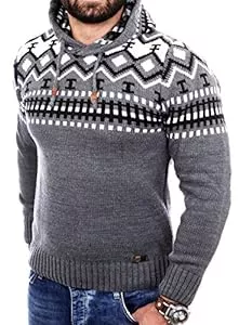 Reslad Pullover & Strickmode Reslad Norweger Pullover Herren Winterpullover Kapuzenpullover | Strickpullover für Männer RS-3013