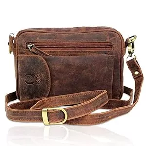Corno d´Oro Taschen & Rucksäcke PREMIUM Umhängetasche aus Leder I 21x6x14 cm I Ledertasche für Damen & Herren I Echtleder Vintage Taschen als Schultertasche + Handgelenktasche I Travel Organizer Braun I 2001T Corno d‘Oro