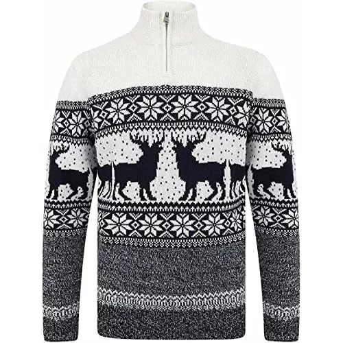 Merry Christmas Pullover & Strickmode Merry Christmas Herren Nordischer Stil Viertelreißverschluss Trichterkragen Xmas Pullover