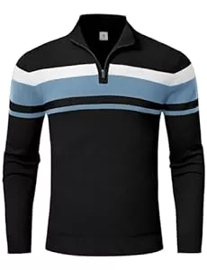 donhobo Pullover & Strickmode donhobo Herren Pullover 1/4 Zip Up Casual Gestreifte Knit Mock Neck Klassischer Strickpullover Polo Sweaters Herbst Winter Frühling Sweatshirts