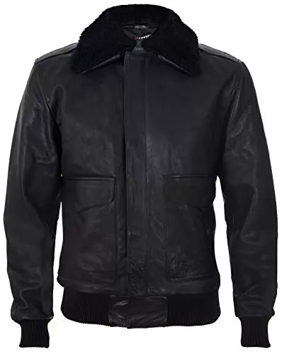 Infinity Leather Jacken Infinity Leather Herren A2 Schwarz Schaf Nappa Leder Bomberjacke mit Abnehmbarer Schaffellkragen