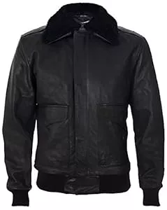 Infinity Leather Jacken Infinity Leather Herren A2 Schwarz Schaf Nappa Leder Bomberjacke mit Abnehmbarer Schaffellkragen