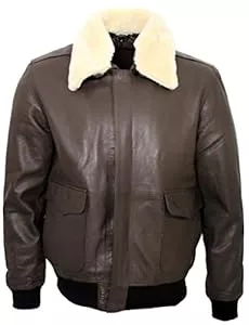 Infinity Jacken Infinity Männer A2 Braun Schaf Nappa Leder Bomber Jacke mit abnehmbare Schaffell Kragen