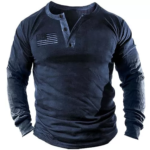 Beotyshow Langarmshirts Hemd Herren Langarm Henley T-Shirt Männer Vintage Casual Langarmshirt mit Knopf Militär Taktisch Baumwollhemd
