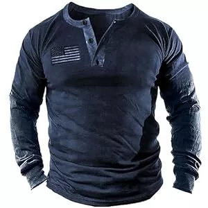Beotyshow Langarmshirts Hemd Herren Langarm Henley T-Shirt Männer Vintage Casual Langarmshirt mit Knopf Militär Taktisch Baumwollhemd