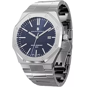 SAPPHERO Uhren SAPPHERO Uhren Herren 100M wasserdichte Armbanduhr Herren Edelstahl/Lederarmband Armband Chronograph Anti-Kratzer-Uhr Herrenuhr Silber Analoge Quarzuhr Business Casual Watch mit Date