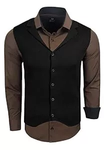R-Neal Hemden R-Neal Herren Hemd Weste Set Business Slim Fit Stretch Strick-Weste Anzug-Set Sakko Hemden 44/40