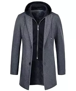 KTWOLEN Mäntel KTWOLEN Herren Mantel Winter Lang Warm Wollmantel Business Wintermantel Winterjacke Freizeit mit Herausnehmbarem Kapuze