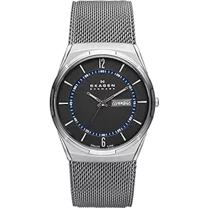 Skagen Uhren Skagen Herrenuhr Melbye Titan, DreizeigerTagDatum Uhrwerk, 40mm Silbernes Titangehäuse mit EdelstahlMeshband, SKW6078