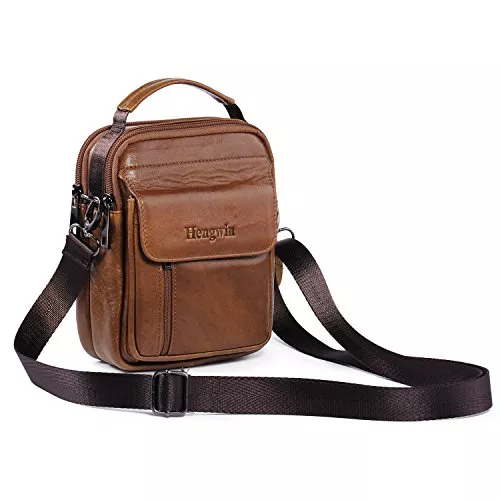 hengwin Taschen & Rucksäcke hengwin Leder Schultertaschen Herren, Kleine Umhängetasche Männer Business-Tasche Messenger Bag Handgelenktasche Handytasche Gürteltasche Reisetasche mit Gürtel Schleife