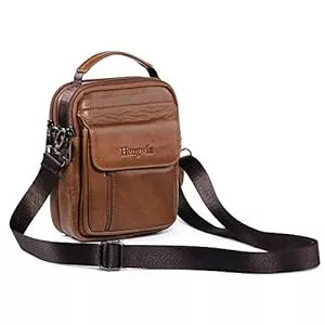 hengwin Taschen & Rucksäcke hengwin Leder Schultertaschen Herren, Kleine Umhängetasche Männer Business-Tasche Messenger Bag Handgelenktasche Handytasche Gürteltasche Reisetasche mit Gürtel Schleife
