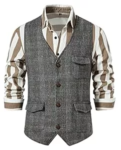 AIEOE Westen AIEOE Anzug Weste Herren Formale Hochzeit Party Weste mit Verstellbarer Rückenriegel Tweed Business Anzugwesten