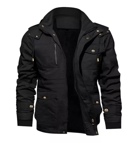 KEFITEVD Jacken KEFITEVD Winterjacke Herren Warm Gefüttert Jacke mit Abnehmbarer Kapuze Cargo Winterparka Winter Mantel Stehkragen Übergangsjacke Militär Jacken