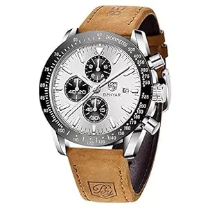 BY BENYAR Uhren BENYAR herrenuhr Braun Leder Strap Chronograph Quarz Uhr Männer Datum Kalender Wasserdicht Armbanduhr Herren Sport mit Blau/Schwarz Zifferblatt Elegantes Geschenk