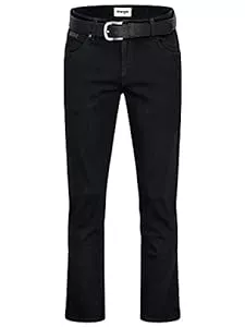 Wrangler Hosen Wrangler Texas Herrenjeans mit Stretchanteil Glaston Blue Nights Stonewash Darkstone Blue Black Overdye Authentic Straight mit Gürtel