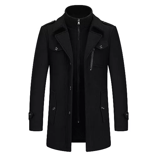 KUDORO Mäntel KUDORO Herren Wintermantel Wolle Kurzmantel Herren Wollmantel Mittellang Slim Fit für Business Freizeit Peacoat Herren Casual