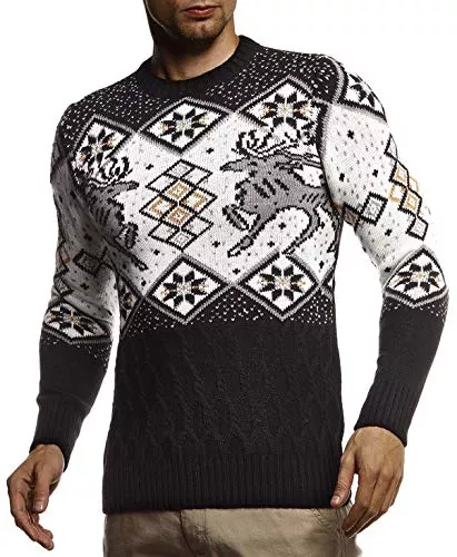 Leif Nelson Pullover & Strickmode Leif Nelson Herren Strickpullover Norwegerpullover Pullover mit Rundkragen Winterpullover Männer Pulli für Weihnachten Winter Norweger Muster Slim Fit Crew Neck LN20761