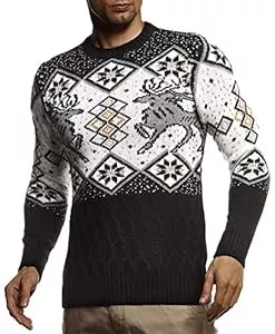 Leif Nelson Pullover & Strickmode Leif Nelson Herren Strickpullover Norwegerpullover Pullover mit Rundkragen Winterpullover Männer Pulli für Weihnachten Winter Norweger Muster Slim Fit Crew Neck LN20761